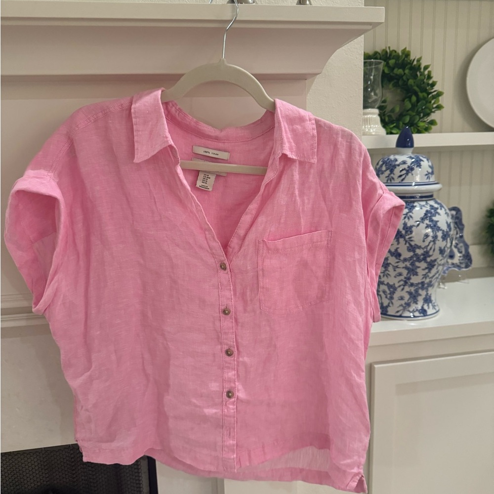 Pink Button-Up Linen Shirt